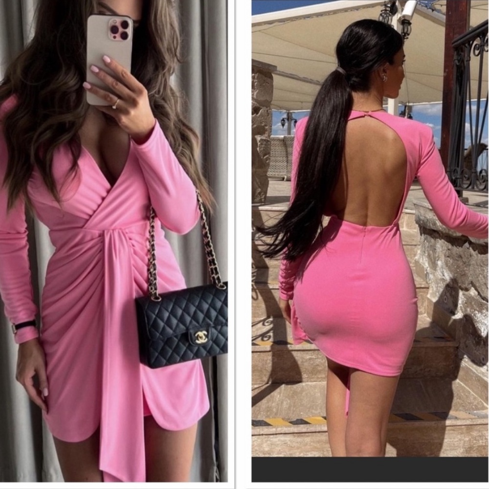 Zara draped pink cut out back long sleeves dress - Picture 6 of 13